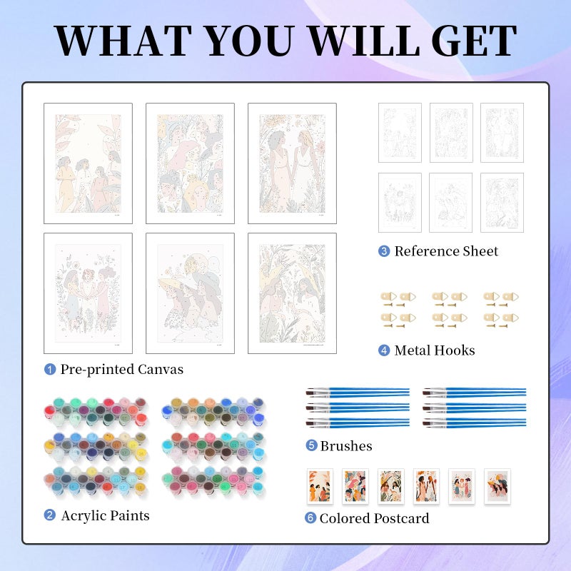 Okarina 6 Pack Paint by Numbers Kit for Adults Beginner, Women Adult Paint by Number Kits on Canvas, Women Power DIY Acrylic Oil Painting by Numbers Kits, Perfect for Home Decor 8x12 Inch - Image 5