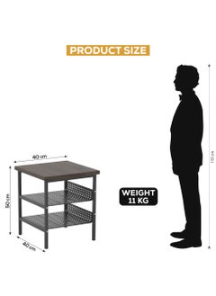 RIGID Steel Nightstand Set of 2 Side Tables with Wooden Top Black 50x40x40cm  - Image 2