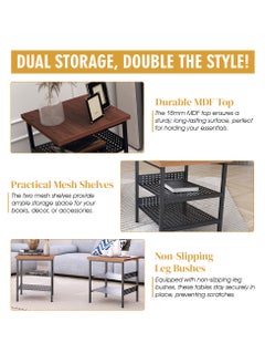 RIGID Steel Nightstand Set of 2 Side Tables with Wooden Top Black 50x40x40cm  - Image 3