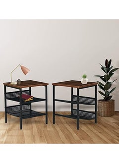 RIGID Steel Nightstand Set of 2 Side Tables with Wooden Top Black 50x40x40cm  - Image 5
