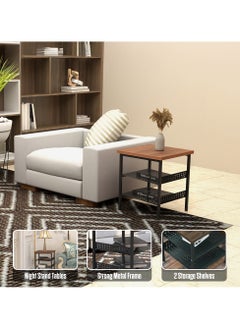 RIGID Steel Nightstand Set of 2 Side Tables with Wooden Top Black 50x40x40cm  - Image 4