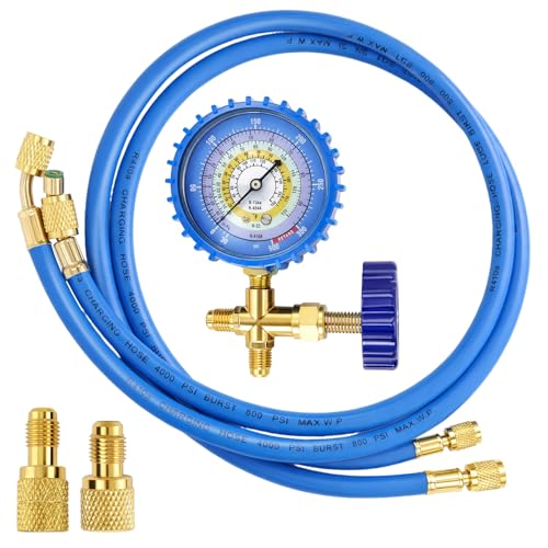 Wadoy AC Recharge Kit with Gauge R410A R134A R22 Refrigerant Charging Hose Kit 59 HVAC AC Gauge Set with R410A Mini Split Adapter R134A Tank Adapter AC Refrigerant Recharge Tool for Air Conditioner - Image 1