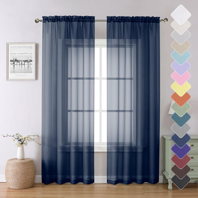 Lecloud Navy Blue Sheer Curtains 84 Inches Long 2 Panels Set Solid Voile Light Filtering Airy Drapes for Living Room Elegant Bedroom Decor Window Treatments with Rod Pockets 40 W x 84 L