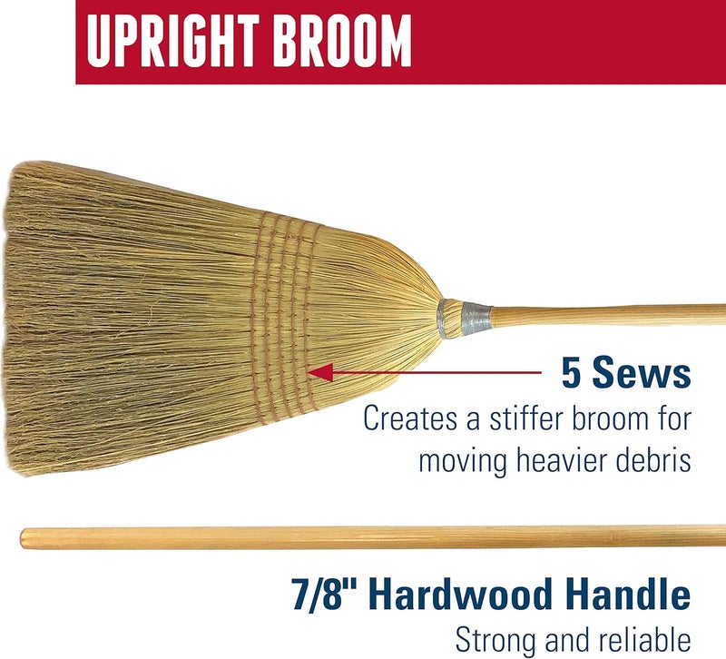 WEILER 95033 Heavy-Duty Corn Broom with Wooden Handle, 5 Sews, 100% Natural Corn Fill for Indoor or Outdoor Sweeping - Image 3