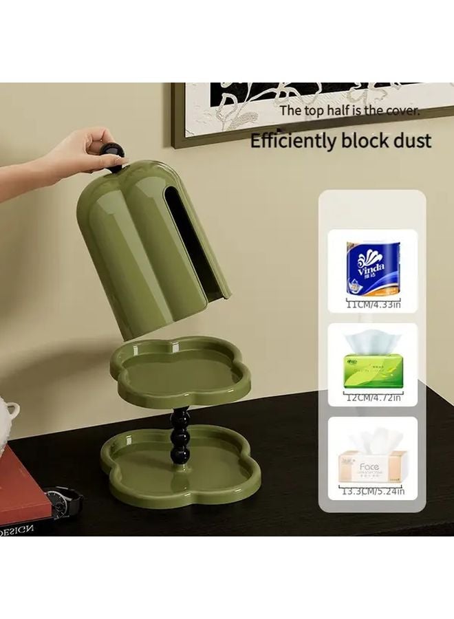 صندوق تخزين دائري بلاستيكي منظم من طبقتين باللون الأخضر العتيق مع غطاء مقاوم للغبار - Image 5