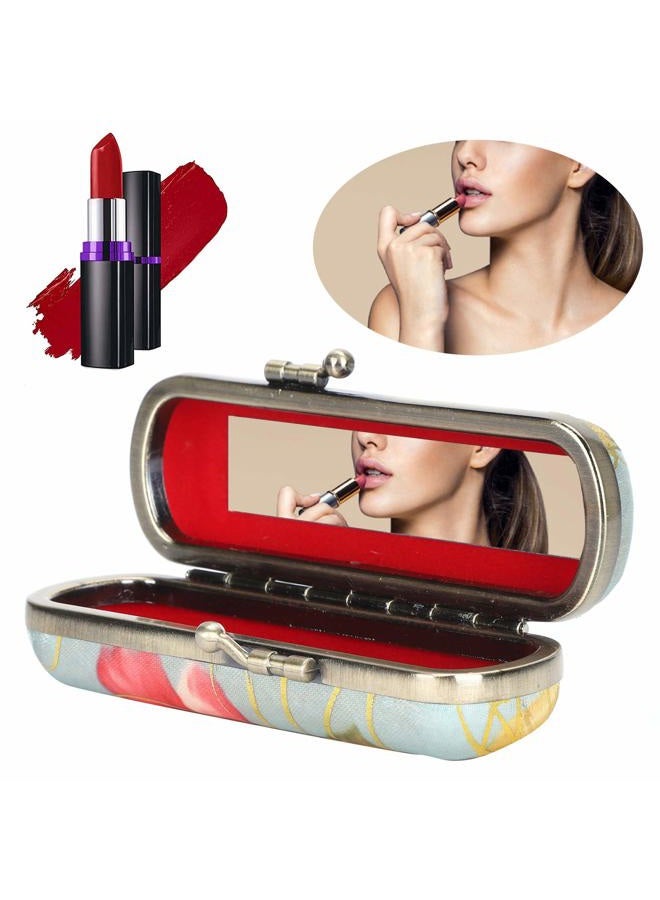 Yinhing Lipstick Case Holder with Mirror Mini Lipstick Cosmetic Storage Box Lip Gloss Purse,Vintage Lipstick Case Floral Ladies Lipstick Jewelry Organizer Bag - Image 2