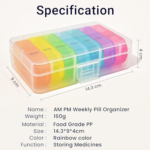 Rabbonix Weekly Medicine Organizer Box 02 Times a Day, Tablets Container Case Travel Pill Box For 07 days | Multicolor | 01 Pcs - Image 4