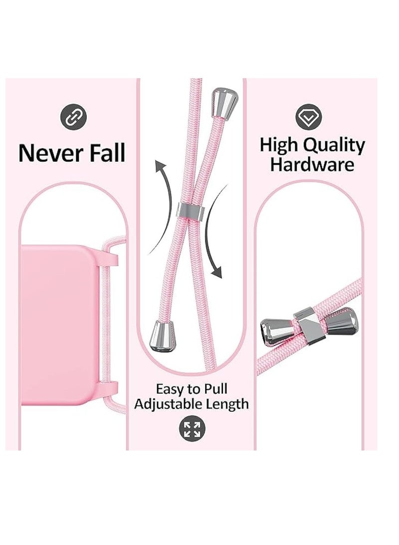 For IPhone 15 Case With Strap Cover Neck Cord Lanyard Soft Silicone Shell Adjustable Wrist Tether Safety Straps For Apple IPhone (Pink IPHONE 15) - Image 2