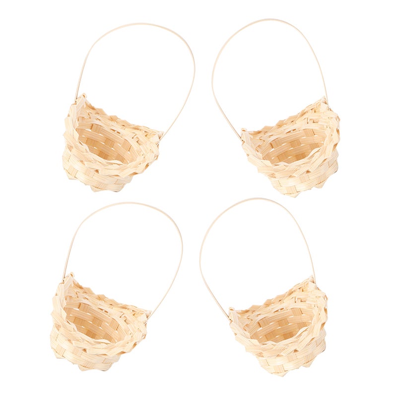 4pcs Mini Woven Baskets - Miniature Rattan Storage Basket with Handle Decorative Flower Containers for Wedding Party Favors Room - Image 1