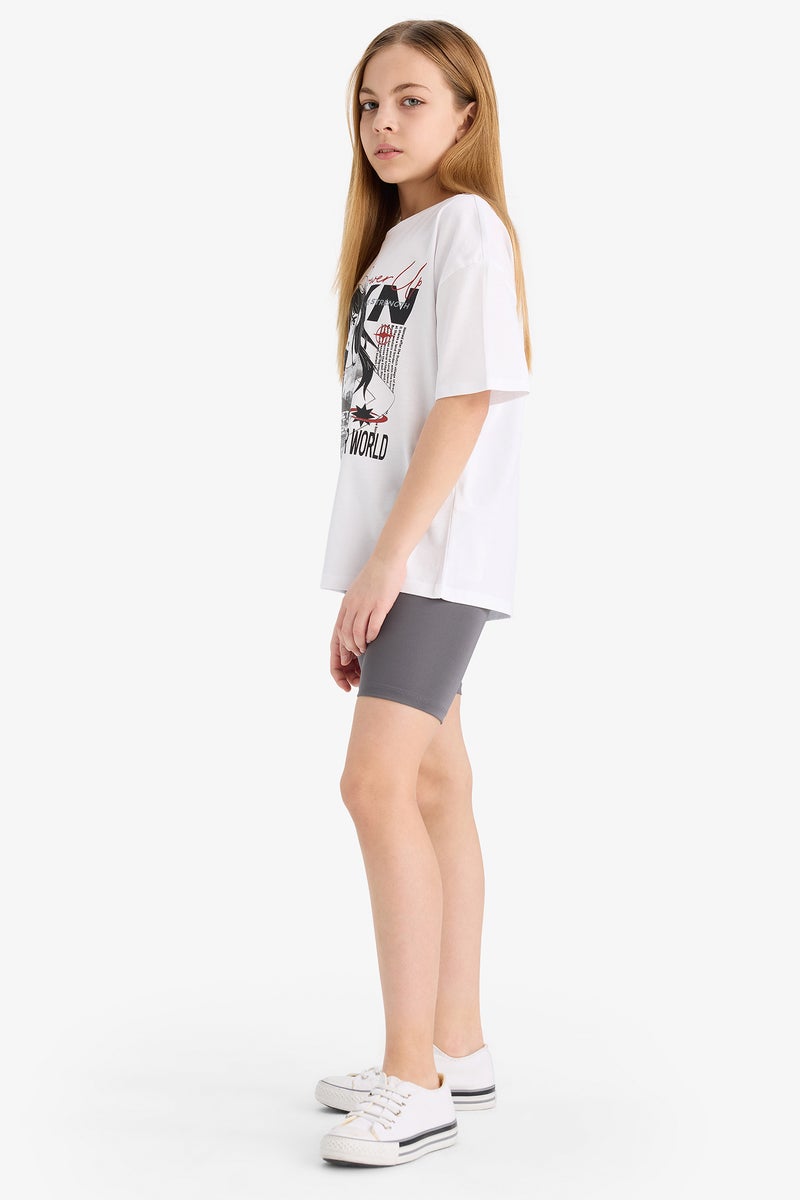 DeFacto Girl's 2 Piece Set Printed Short Sleeve T Shirt Biker Shorts - Image 4