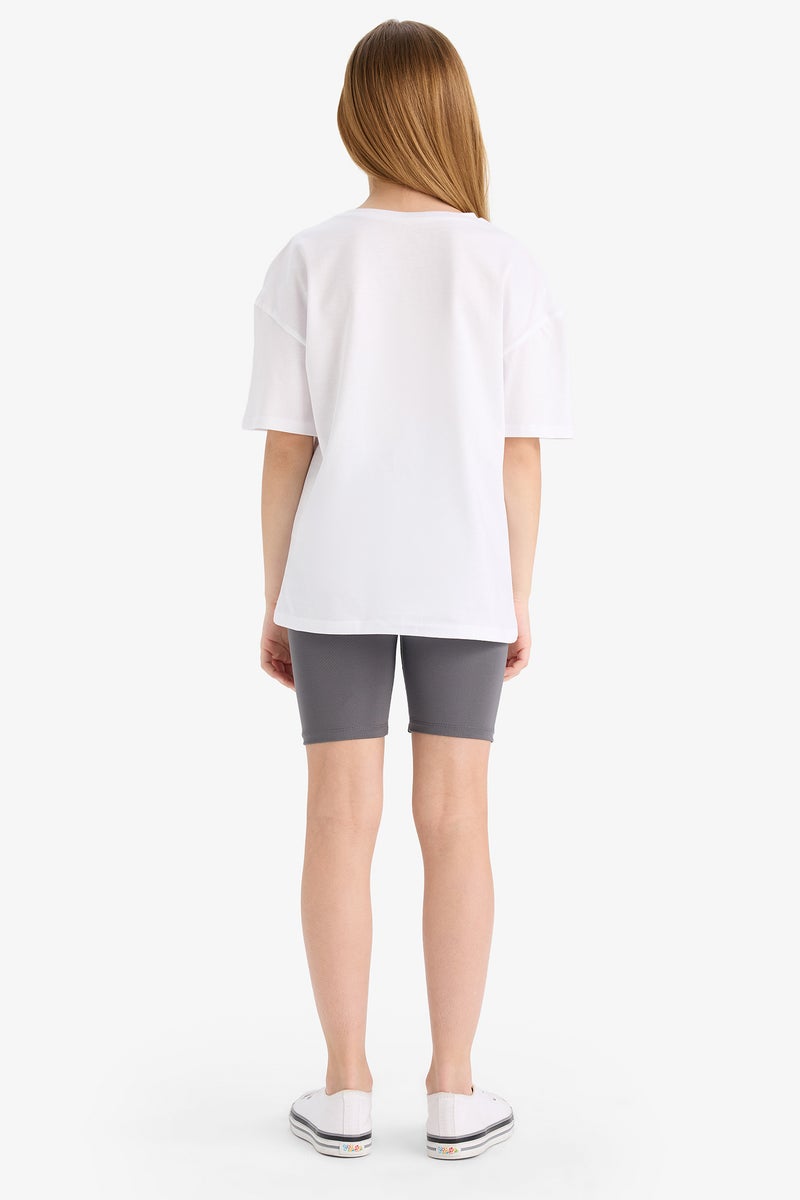 DeFacto Girl's 2 Piece Set Printed Short Sleeve T Shirt Biker Shorts - Image 2