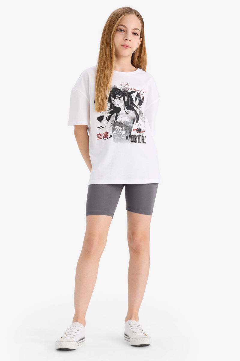 DeFacto Girl's 2 Piece Set Printed Short Sleeve T Shirt Biker Shorts - Image 3