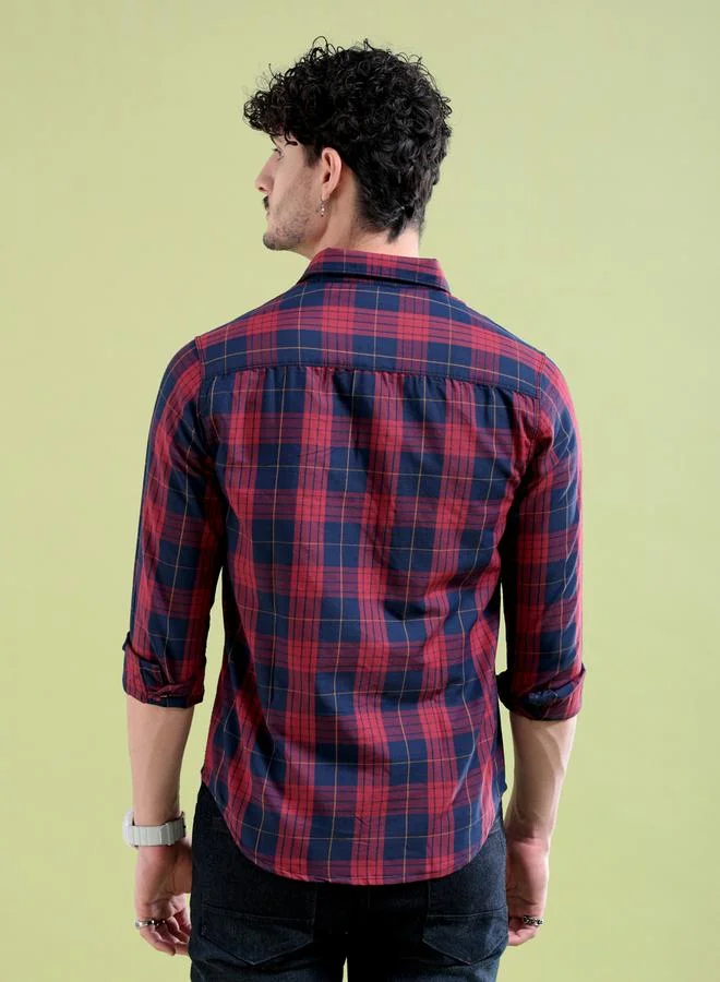 The Indian Garage Co Men Navy Checkered Regular Fit Shirt