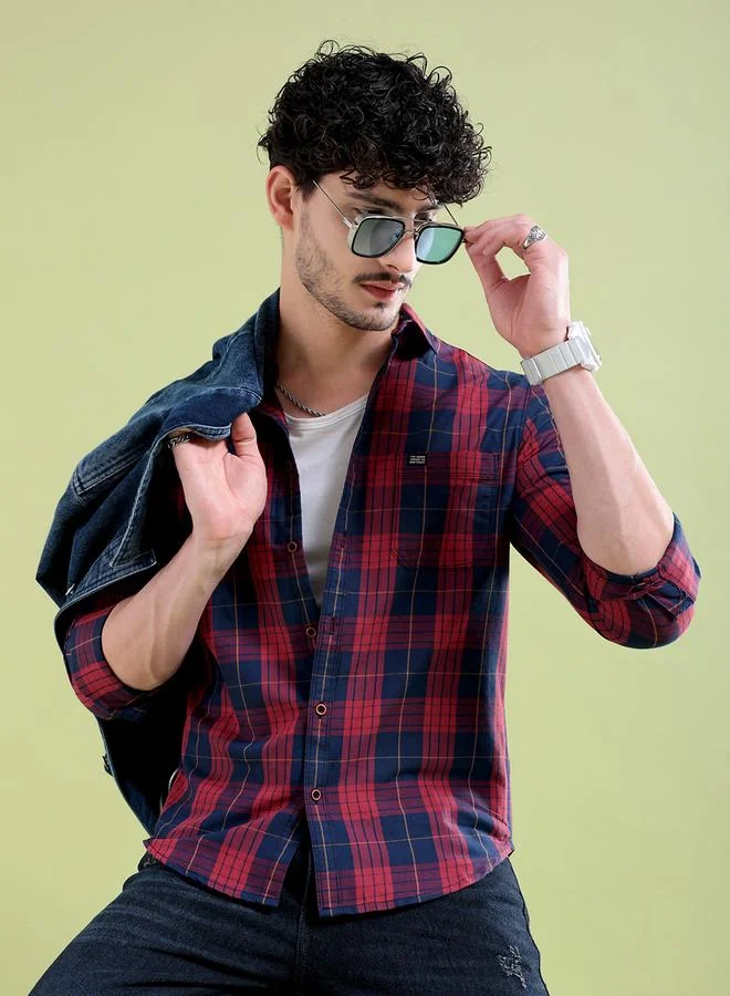 The Indian Garage Co Men Navy Checkered Regular Fit Shirt