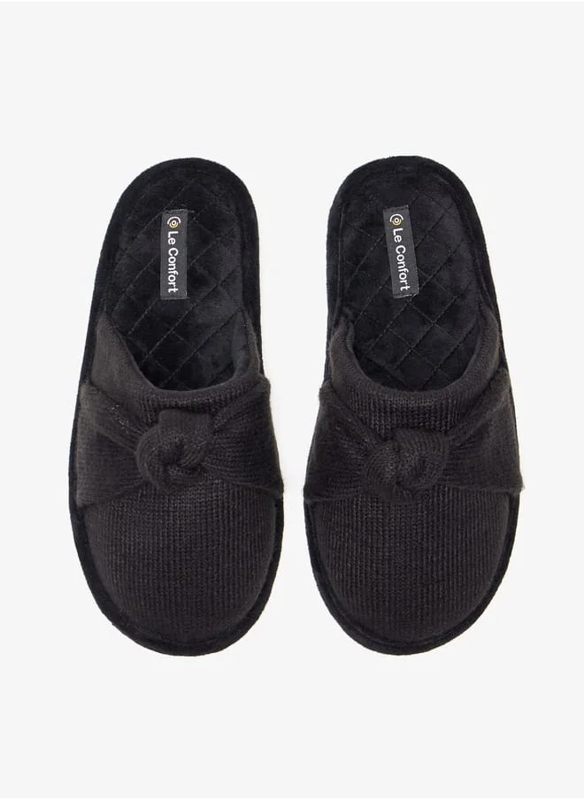 لو كونفورت Textured Slip-On Bedroom Mules with Knot Detail
