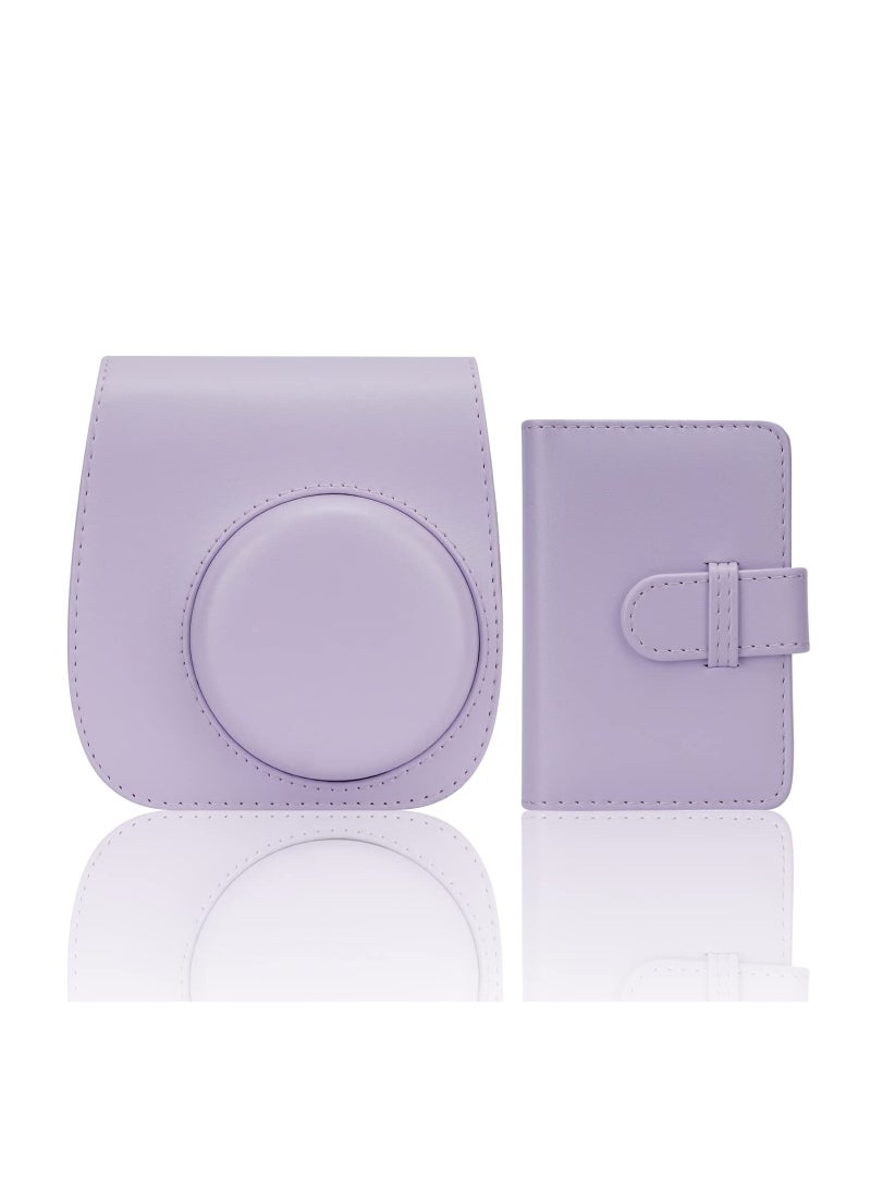 Stylish PU Leather Camera Case for Fujifilm Instax Mini 11 9 8 8 Plus with Pocket Adjustable Strap and Photo Album Purple - Image 1