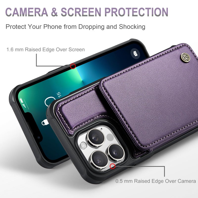 Vinich for iPhone 13 Pro Wallet Case with Card Holder, RFID Blocking Credit Slots Kickstand Shockproof Phone Cover Fit for iPhone 13 Pro 6.1" Purple - Image 3