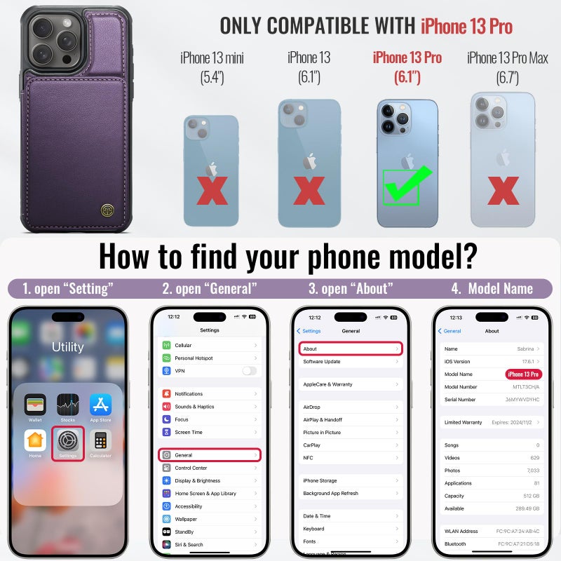 Vinich for iPhone 13 Pro Wallet Case with Card Holder, RFID Blocking Credit Slots Kickstand Shockproof Phone Cover Fit for iPhone 13 Pro 6.1" Purple - Image 2