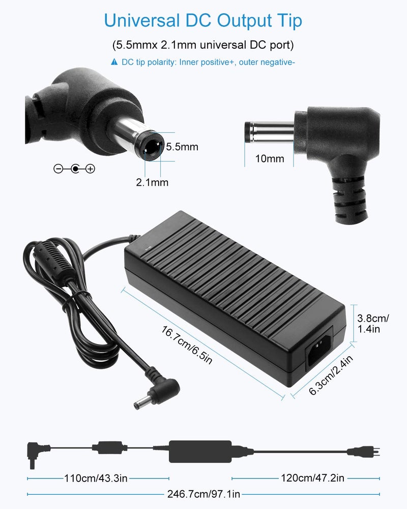 ALITOVE محول الطاقة ALITOVE 24V DC 24 فولت 5A محول AC 100-240V AC/DC متوافق 5 أمبير 4A 3A 2.7A 2.5A 2A مع طرف 5.5 * 2.5mm/2.1mm لشريط LED وكاميرا CCTV وطابعة وشاشة LCD - Image 2