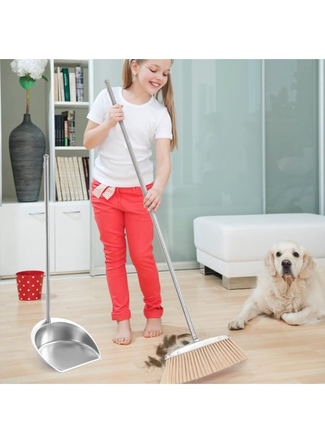 Broom and Dustpan Set with Long Handle, Stainless Steel Broom with Upright Dustpan Dust Pans, Heavy Duty Dustpan with Broom Combo Set for Home Kitchen Office Lobby Floor, Khaki - Image 4