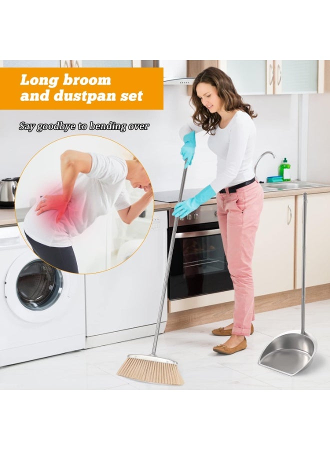 Broom and Dustpan Set with Long Handle, Stainless Steel Broom with Upright Dustpan Dust Pans, Heavy Duty Dustpan with Broom Combo Set for Home Kitchen Office Lobby Floor, Khaki - Image 5