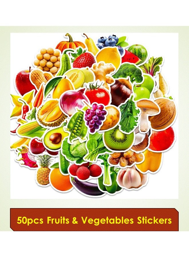Meetion - Fruit and Vegetable Stickers 50Pcs - Cute Vinyl Waterproof Stickers for Water Bottle, Laptop, Scrapbook - Kids Classroom Party Supplies - Image 1