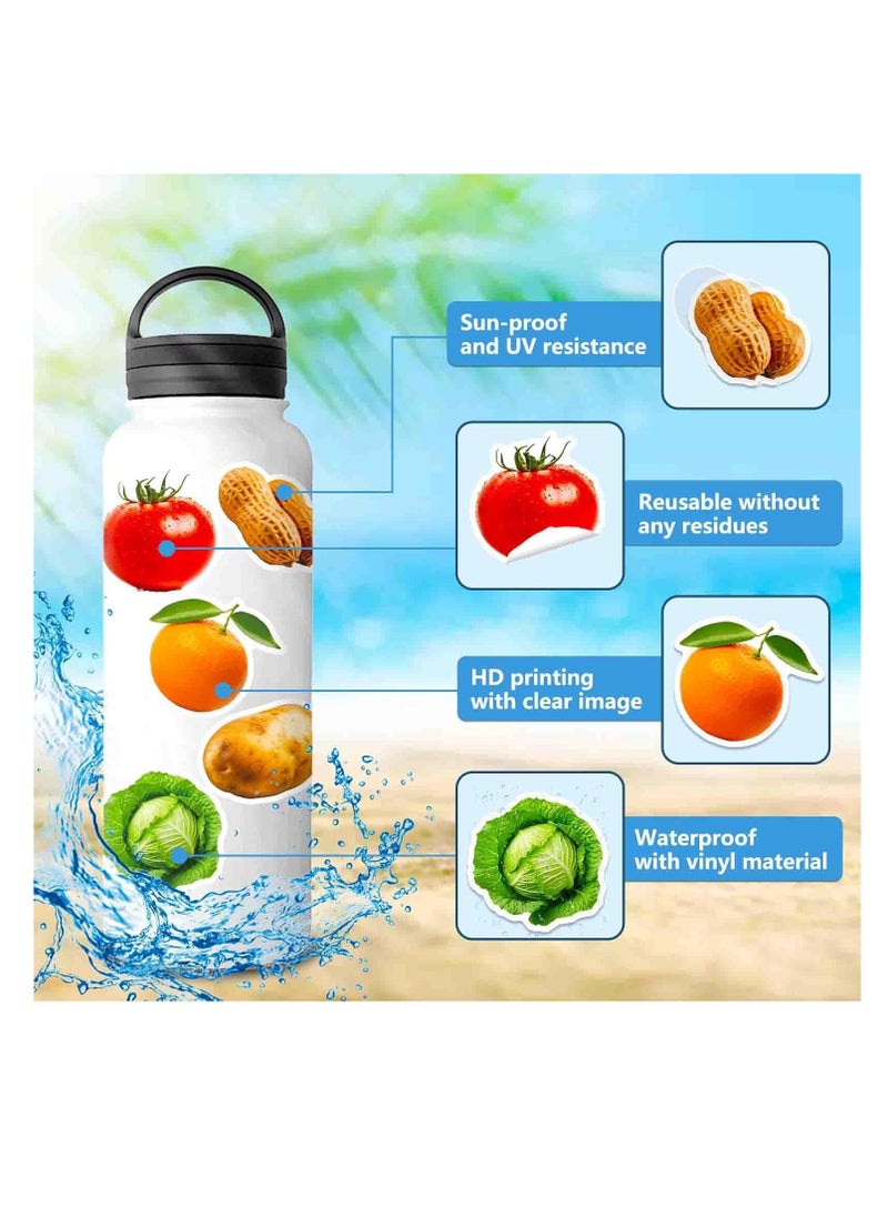 Meetion - Fruit and Vegetable Stickers 50Pcs - Cute Vinyl Waterproof Stickers for Water Bottle, Laptop, Scrapbook - Kids Classroom Party Supplies - Image 1