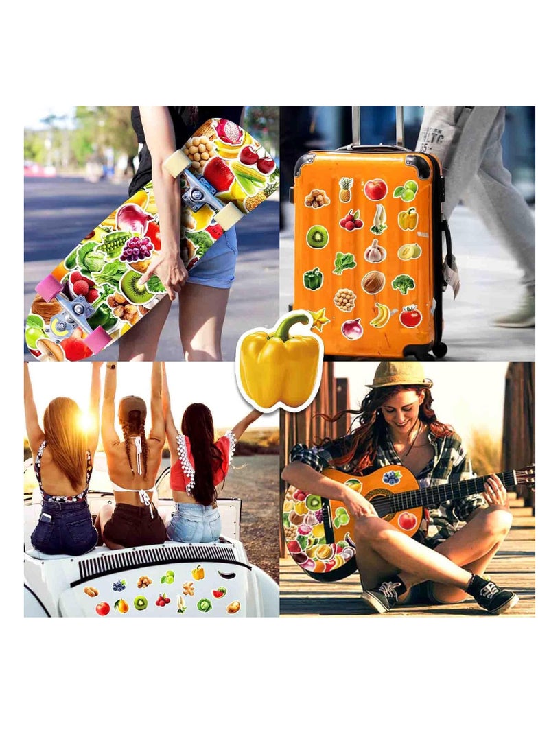 Meetion - Fruit and Vegetable Stickers 50Pcs - Cute Vinyl Waterproof Stickers for Water Bottle, Laptop, Scrapbook - Kids Classroom Party Supplies - Image 1