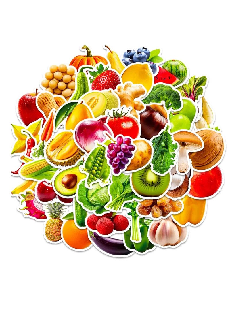 Meetion - Fruit and Vegetable Stickers 50Pcs - Cute Vinyl Waterproof Stickers for Water Bottle, Laptop, Scrapbook - Kids Classroom Party Supplies - Image 1
