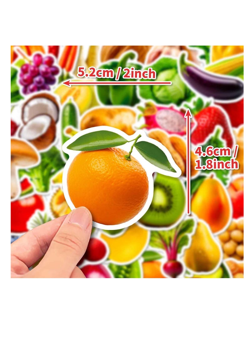 Meetion - Fruit and Vegetable Stickers 50Pcs - Cute Vinyl Waterproof Stickers for Water Bottle, Laptop, Scrapbook - Kids Classroom Party Supplies - Image 1