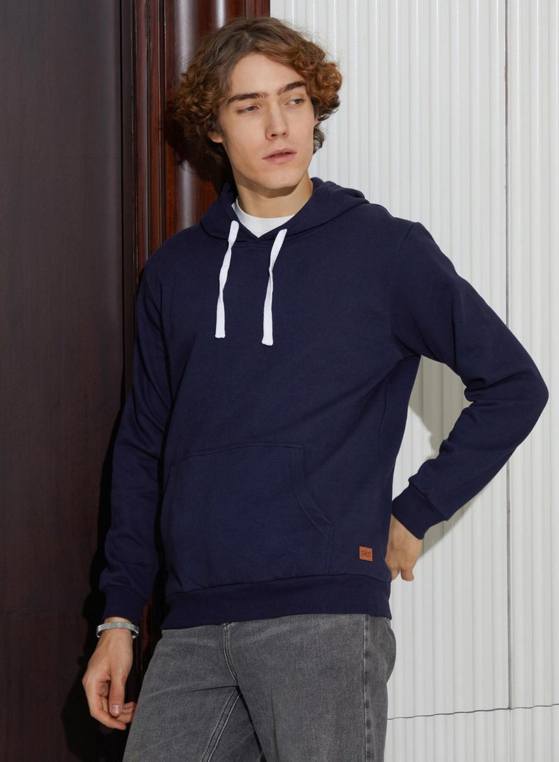 Campus Sutra Men's Navy Blue Regular Pullover Hoodie  - Image 3