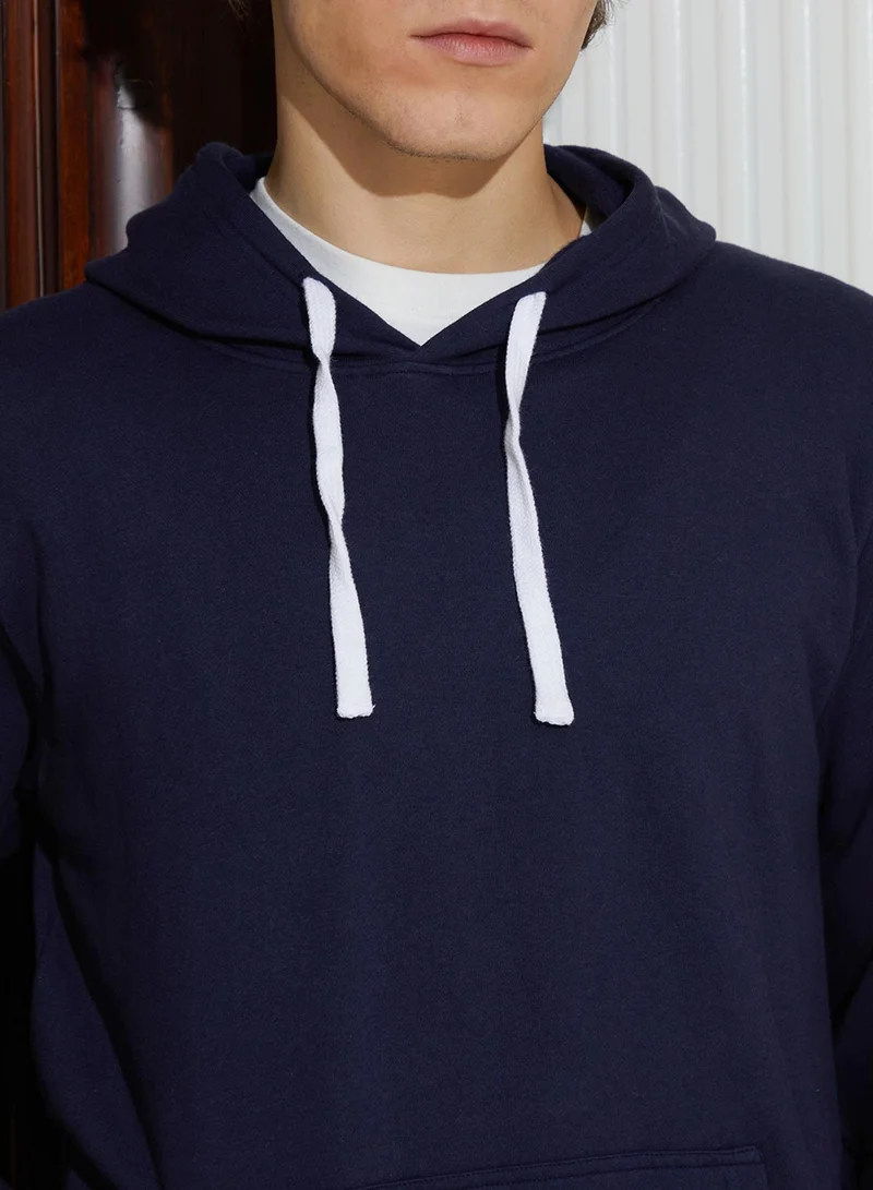 Campus Sutra Men's Navy Blue Regular Pullover Hoodie