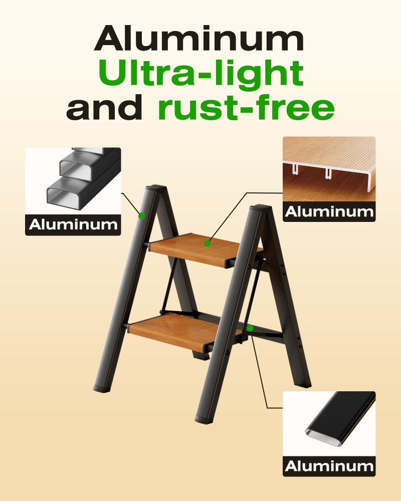 Taranta 2-Step Aluminum Ladder,Lightweight Folding Step Stool with Extra-Wide Anti-Slip Steps,330 lbs Capacity,Compact Space-Saving Design for Home,Kitchen and - Image 3