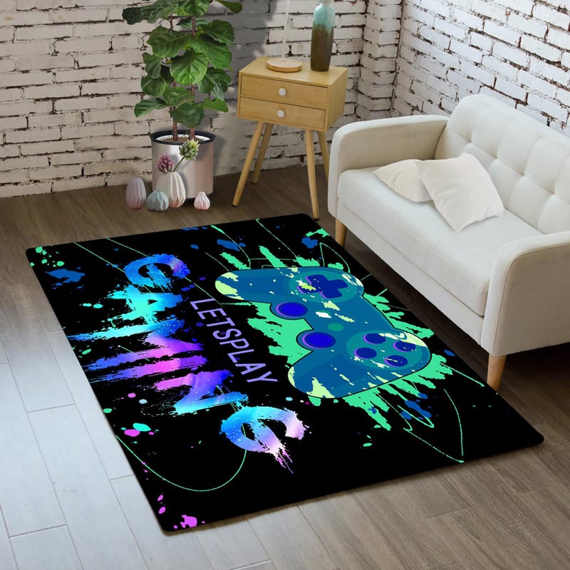 kodhyvj kodhyvj Gamer Rug Boys Game Controller Room Rug for Kids Teen Boys Bedroom Blue Gamepad Video Gaming Area Rug for Boys Bedroom Living Room Playroom Gamer Decor Mats  3'x4' - Image 2