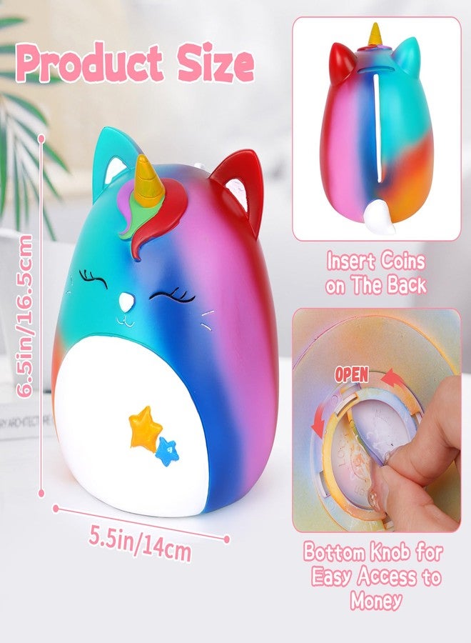 FVNPIHAM Unicorn Piggy Bank for Kids, Piggy Bank Girls with Stickers and Gift Box Unbreakable Resin Coin Money Bank Cute Rainbow Design, Birthday Gifts for Kids Toddlers, 6.5Inch - Image 2