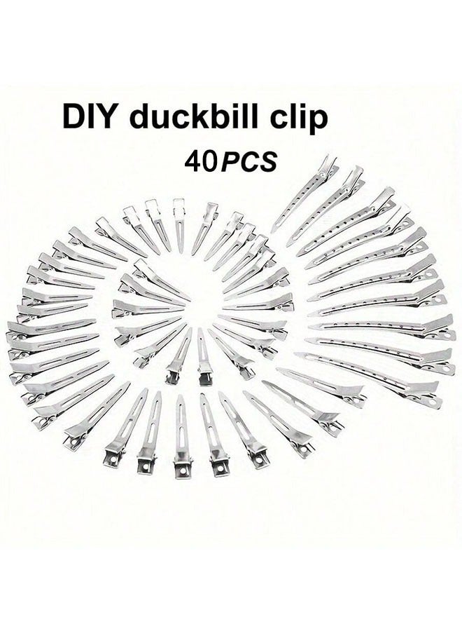 40Pcs Makeup Hairdresser Clips For Styling Of Women Girls，Duck Bill Hair Clips, Hair Sectioning Clips With 3 Different Sizes, DIY Hairdressing Salon Tool Set, Metal Pin Curl Clip, Hair Styling Accessories Kit （Large 20PCS+Medium 10PCS+Small 10PCS） - Image 1