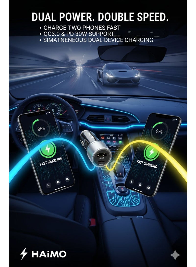 Haimo 52.5W 2 in 1 Fast car charger with a cable free, can charger 2 mobile fasft at same time - Image 3