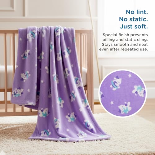 Mee Mee Soft Single Layer Lightweight Flannel Baby Blanket with Cat Printed - Comfort and Warmth for Newborns (75 cm x 100 cm) 0-12 Months (Purple) - Image 4