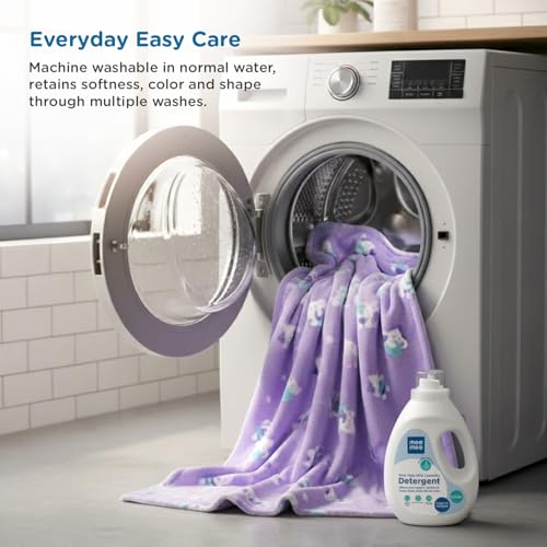 Mee Mee Soft Single Layer Lightweight Flannel Baby Blanket with Cat Printed - Comfort and Warmth for Newborns (75 cm x 100 cm) 0-12 Months (Purple) - Image 5