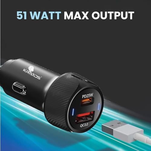 Kratos 51W Dual Port Car Charger (PD + QC) | Car Mobile Charger Fast Charging | Compact Car Charger Type C | 12V Car Charging Adapter for All Smartphones - Image 2