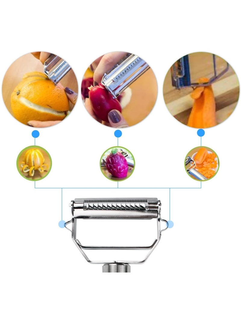 Arabest Peeler Stainless Steel, Double Sided Blade Multi-functional Cutter Slicer for Kitchen, with Cleaning Brush, for Carrot Potato Melon Gadget Vegetable Fruit  - Image 2