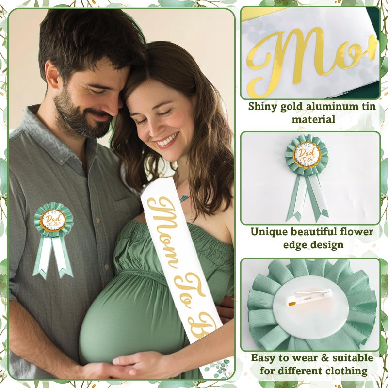 Bolake Sage Green Baby Shower Decorations Gender Neutral Baby Shower Decorations Welcome Baby Banner Sage Green Balloons Paper Lanterns Pom Poms Flowers Tablecloth Tassels Mom to Be Sash Dad to Be Pin - Image 5