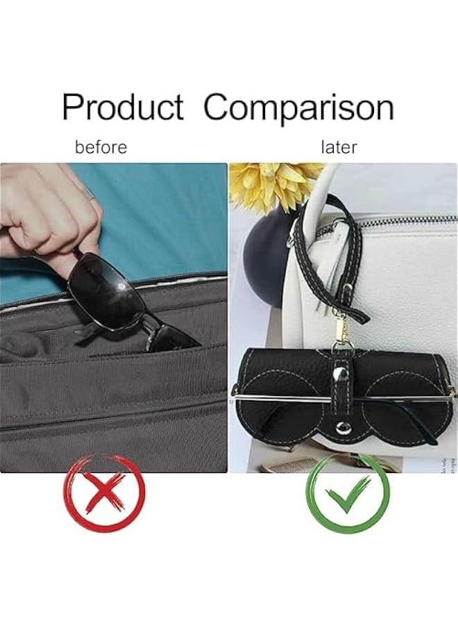 Captaintech 3 Pcs Soft Leather Sunglasses Bag, Portable Glasses Case Holder Sunglasses Pouch with Wrist Strap, Slim Glass Organizer Case  - Image 4