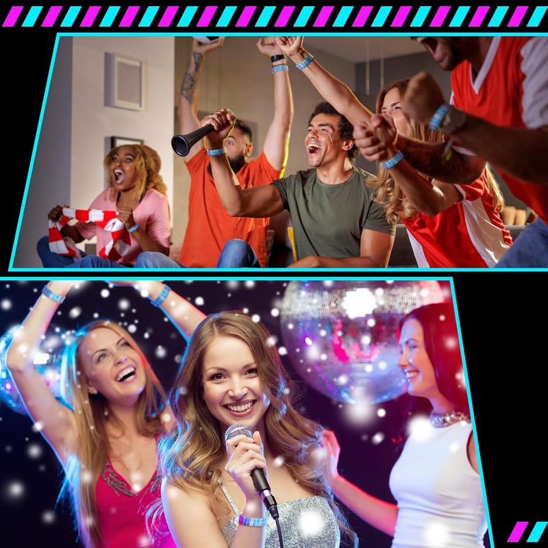 Glenmal أساور الحفلات البلاستيكية الهولوجرافية من جلينمال 500 قطعة مقاومة للماء للأحداث أساور نيون أساور للذراعين لحدائق المياه والحفلات والمهرجانات والمؤتمرات - Image 5