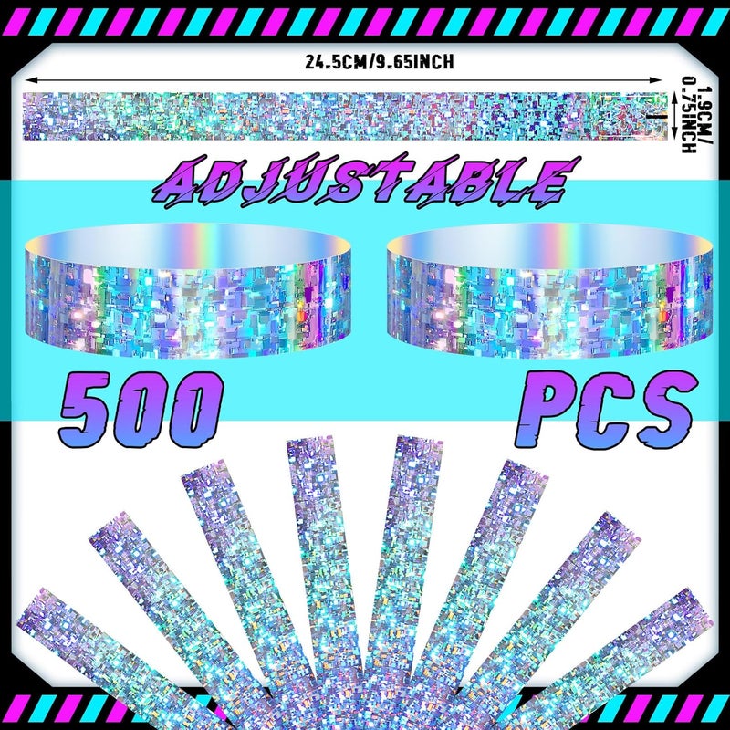 Glenmal أساور الحفلات البلاستيكية الهولوجرافية من جلينمال 500 قطعة مقاومة للماء للأحداث أساور نيون أساور للذراعين لحدائق المياه والحفلات والمهرجانات والمؤتمرات - Image 3