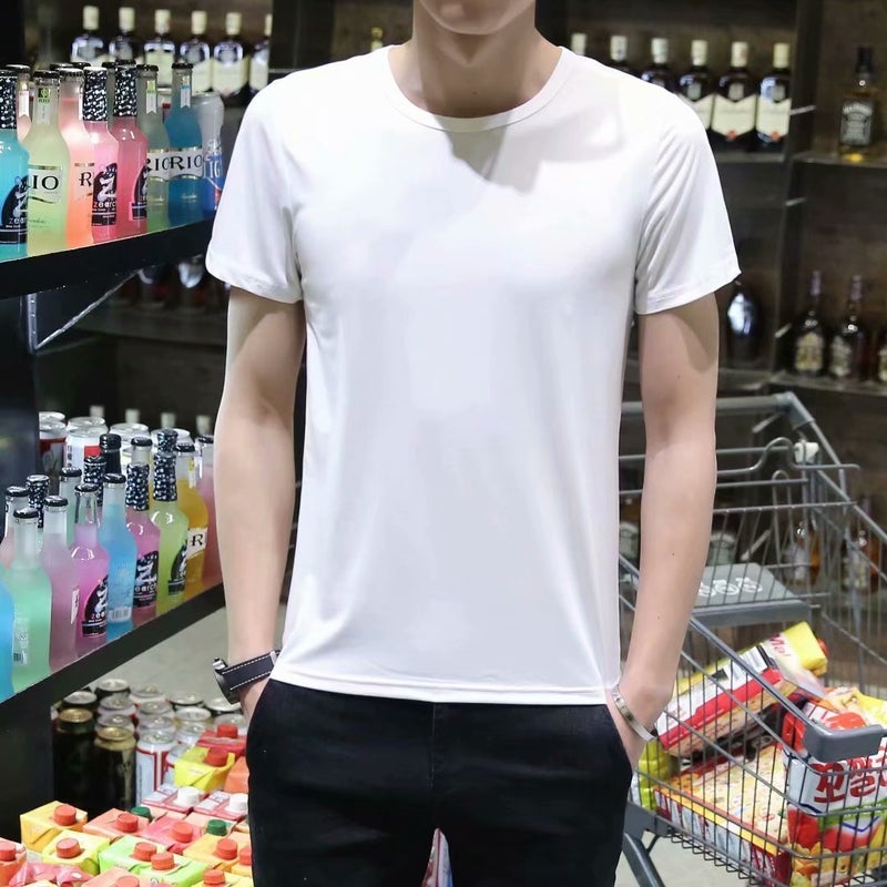 Mens Casual Ice Silk Suit Summer 2022 Trendy Print Sport Set Thin White short T 
