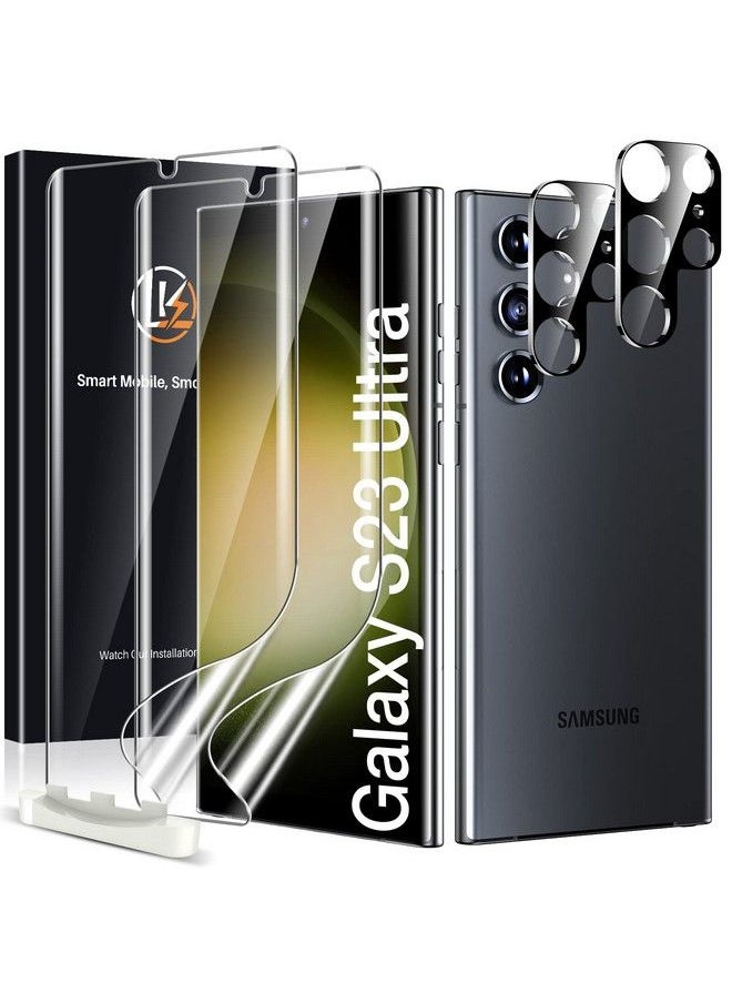 LK - [2+2 Pack Compatible For Samsung Galaxy S23 Ultra Screen Protector 2 Pack Soft Tpu Film With 2 Pack Camera Lens Protector [Touch Sensitive] 3D Curved Max Coverage Screen Protector For S23 Ultra - Image 1