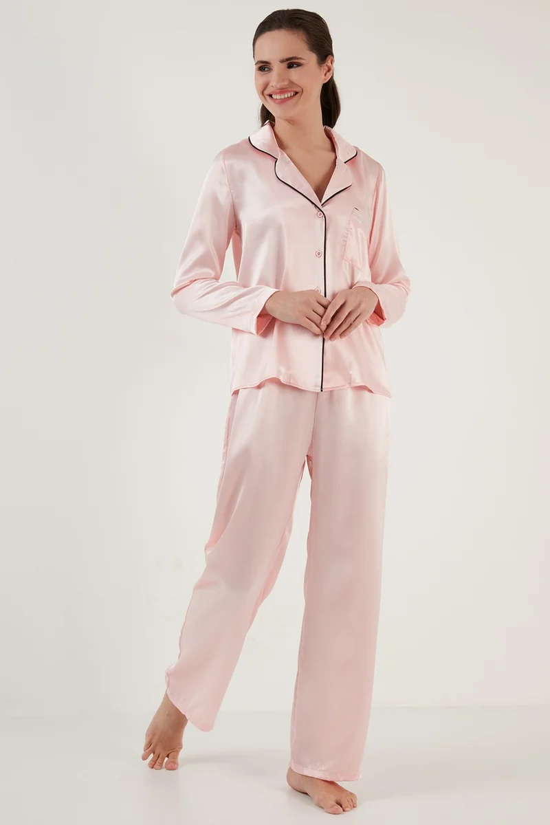 Lela Shirt Collar Relaxed Cut Wide Leg Satin Pajama Set Women's Pajama Set 6110374
