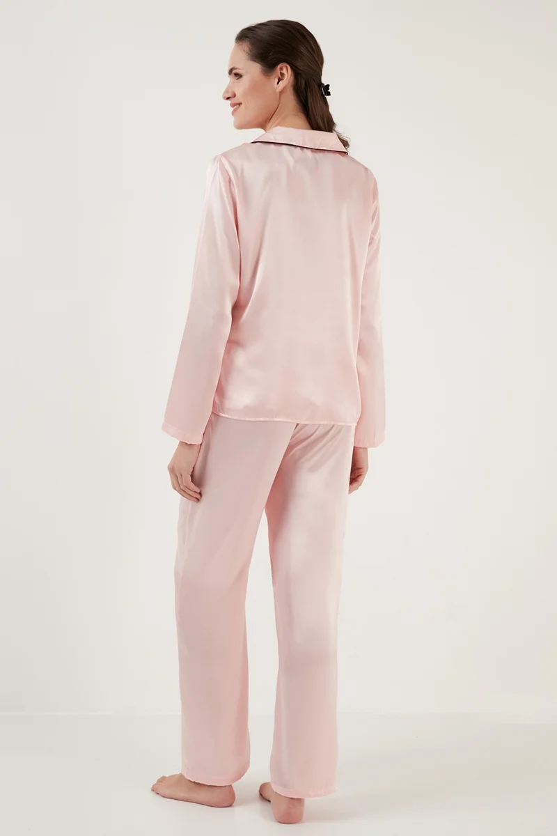 Lela Shirt Collar Relaxed Cut Wide Leg Satin Pajama Set Women's Pajama Set 6110374