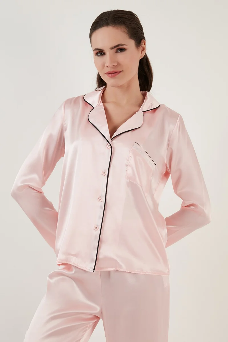 Lela Shirt Collar Relaxed Cut Wide Leg Satin Pajama Set Women's Pajama Set 6110374